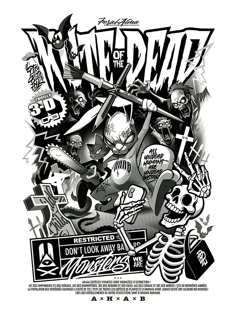 T-SHIRT OVERSIZE MONSTERS /KUTE OF THE DEAD/ BLANC