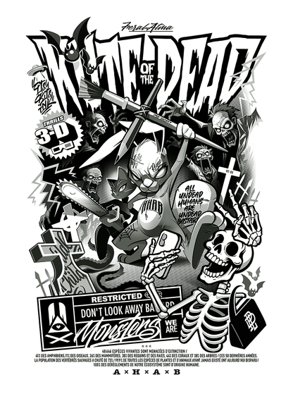 T-SHIRT OVERSIZE MONSTERS /KUTE OF THE DEAD/ BLANC