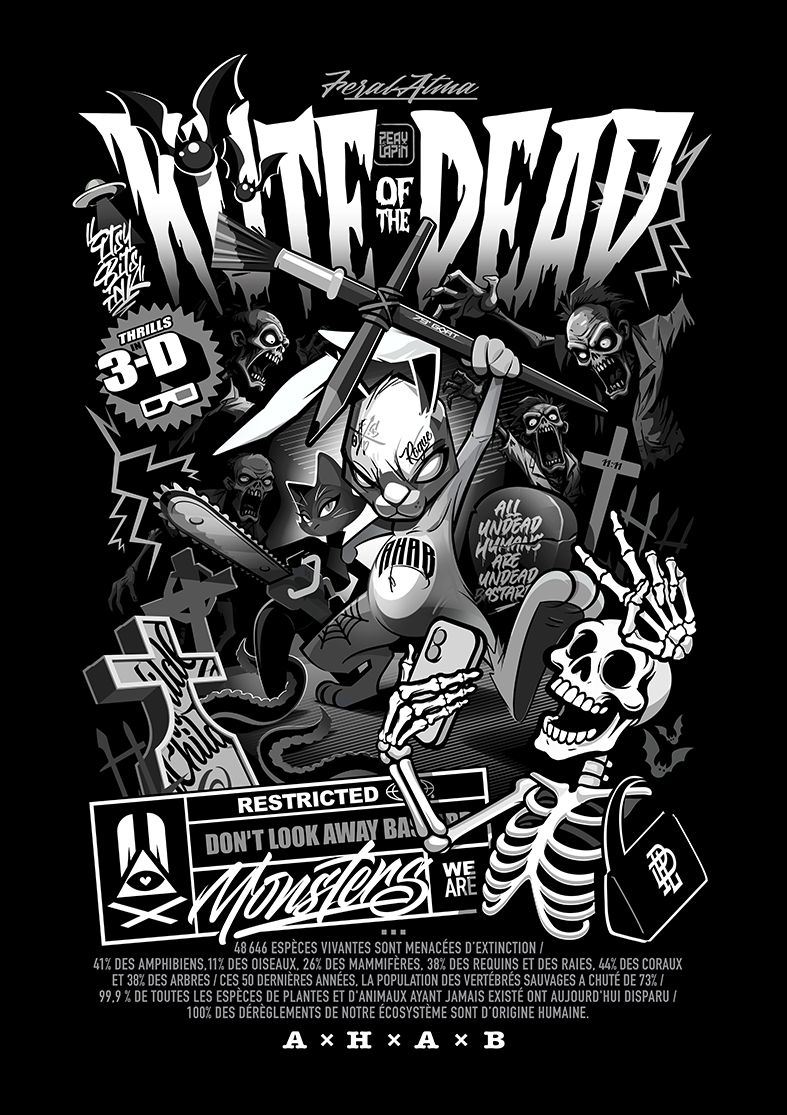 T-SHIRT OVERSIZE MONSTERS /KUTE OF THE DEAD/ NOIR